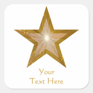 金ゴールドスター'Your Text'の正方形のステッカー（白） スクエアシール