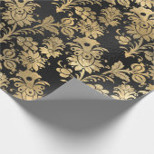 金ゴールドステンシルフラワーオンブラック ラッピングペーパー (角)