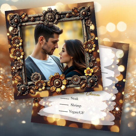 金ゴールドステームパンクパーソナライズされたウェディングRSVP セーブザデート