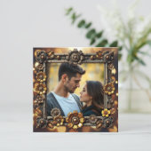 金ゴールドステームパンクパーソナライズされたウェディングRSVP セーブザデート (スタンド正面)