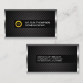金ゴールドストックのロゴ | 黒いタイリング | シルバーメタリック 名刺 (正面/裏面)