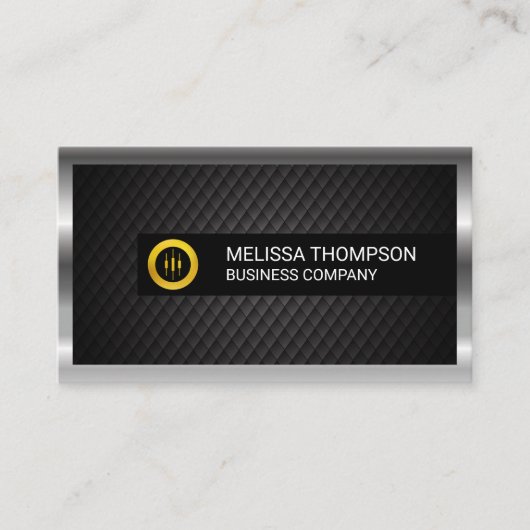 金ゴールドストックのロゴ | 黒いタイリング | シルバーメタリック 名刺 (正面)