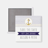 金ゴールドストライプいかり航海の結婚式日付の保存 マグネット (正面/裏面)