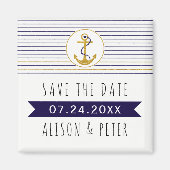 金ゴールドストライプいかり航海の結婚式日付の保存 マグネット (正面)