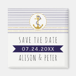 金ゴールドストライプいかり航海の結婚式日付の保存 マグネット