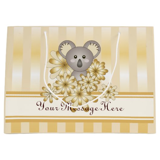 金ゴールドストライプかわいいコアラ子供の誕生日/ベビーシャワー ラージペーパーバッグ (正面)