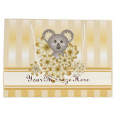 金ゴールドストライプかわいいコアラ子供の誕生日/ベビーシャワー ラージペーパーバッグ (裏面)