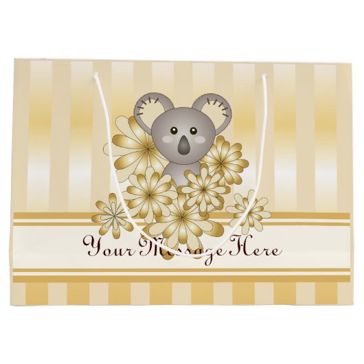 金ゴールドストライプかわいいコアラ子供の誕生日/ベビーシャワー ラージペーパーバッグ (裏面)