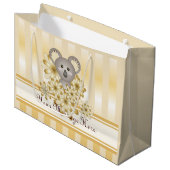 金ゴールドストライプかわいいコアラ子供の誕生日/ベビーシャワー ラージペーパーバッグ (正面アングル)