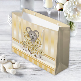 金ゴールドストライプかわいいコアラ子供の誕生日/ベビーシャワー ラージペーパーバッグ