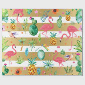 金ゴールドストライプとトロピカラフルカルパターン ラッピングペーパー (フラット)