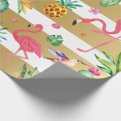 金ゴールドストライプとトロピカラフルカルパターン ラッピングペーパー (角)