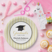 金ゴールドストライプとハットの卒パーソナライズされた業式 ペーパープレート (パーティー)