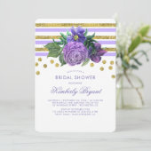金ゴールドストライプとパープルフラワーシックブライダルシャワー 招待状 (スタンド正面)