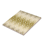 金ゴールドストライプとホワイトクローバー幾何学模様 タイル (側面)