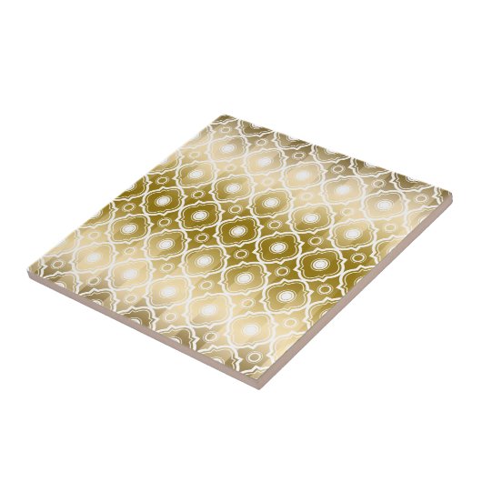 金ゴールドストライプとホワイトクローバー幾何学模様 タイル (側面)