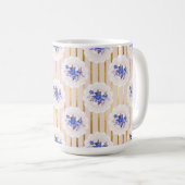 金ゴールドストライプと小さな青い水色の花 コーヒーマグカップ (正面右)