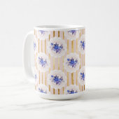 金ゴールドストライプと小さな青い水色の花 コーヒーマグカップ (正面左)