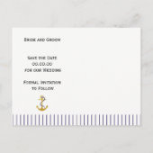 金ゴールドストライプのいかり航海の結婚式日付の保存 案内ポストカード (裏面)