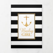 金ゴールドストライプのいかり、5フォトコラージュベビー誕生 三つ折り案内状 (カバー)