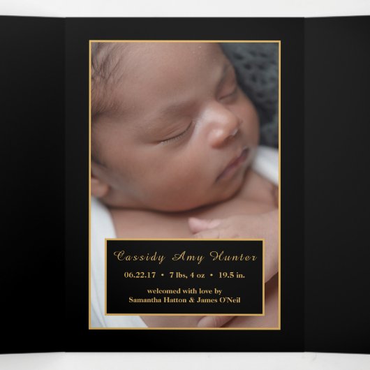 金ゴールドストライプのいかり、5フォトコラージュベビー誕生 三つ折り案内状 (内部中)