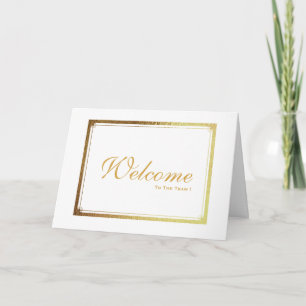 金ゴールドストライプのお洒落ホワイトウェルカムカード カード