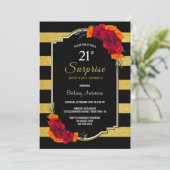 金ゴールドストライプのサプライズ21歳の誕生日ディナー 招待状 (スタンド正面)