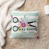 金ゴールドストライプのシザーと美しいサロンフローラ クッション (ブランケット)