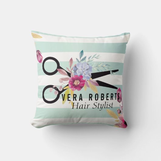 金ゴールドストライプのシザーと美しいサロンフローラ クッション (正面)