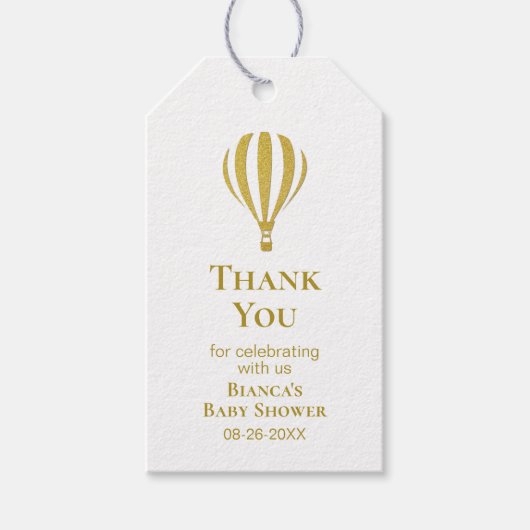 金ゴールドストライプのバルーンベイビーシャワーありがとう ギフトタグ (正面)