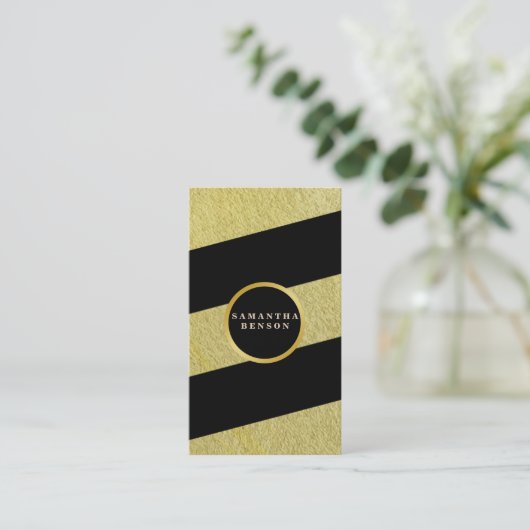 金ゴールドストライプのパターンヨガインストラクター 名刺 (スタンド正面)
