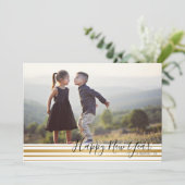 金ゴールドストライプのパターンHappy New Yearフォトカード シーズンカード (スタンド正面)