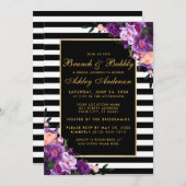 金ゴールドストライプのパープルブライダルシャワーブランチ招待状 招待状 (正面/裏面)