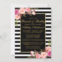 金ゴールドストライプのピンクブライダルシャワーブランチ招待状 招待状