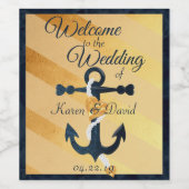 金ゴールドストライプのフォイル結婚いかりワインラベル ワインラベル (シングルラベル)