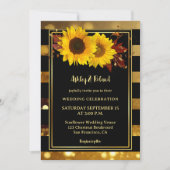 金ゴールドストライプのブラック結婚ヒマワリ 招待状 (正面)