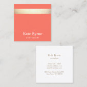 金ゴールドストライプのモダンコーラル スクエア名刺 (正面/裏面)