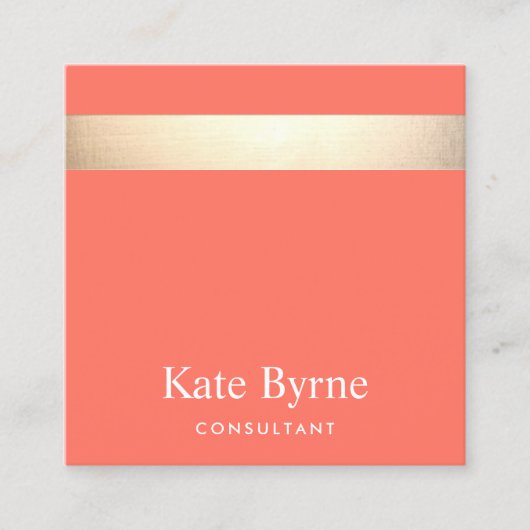 金ゴールドストライプのモダンコーラル スクエア名刺 (正面)