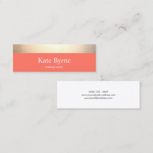 金ゴールドストライプのモダンスタイリッシュサンゴ スキニー名刺 (正面/裏面)