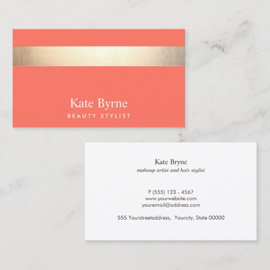 金ゴールドストライプのモダンスタイリッシュサンゴ 名刺 (正面/裏面)