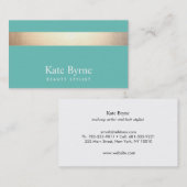 金ゴールドストライプのモダンスタイリッシュターコイズ 名刺 (正面/裏面)