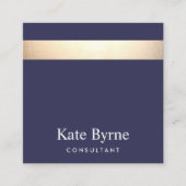 金ゴールドストライプのモダンネイビーブルー スクエア名刺 (正面)