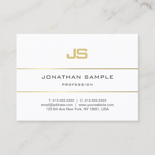 金ゴールドストライプのモノグエレガントラムデザイントレンディープレーン 名刺 (正面)