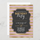 金ゴールドストライプの誕生日 招待状 (正面/裏面)