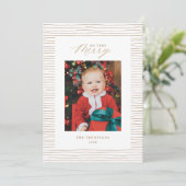 金ゴールドストライプの非常にメリー写真のクリスマスカード 招待状 (スタンド正面)