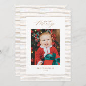 金ゴールドストライプの非常にメリー写真のクリスマスカード 招待状 (正面/裏面)