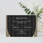 金ゴールドストライプアールデコ結婚の応答カード 出欠カード (スタンド正面)