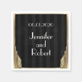 金ゴールドストライプアールデコ結婚ナプキン スタンダードカクテルナプキン