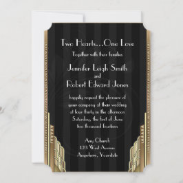 金ゴールドストライプアールデコ結婚式招待状 招待状