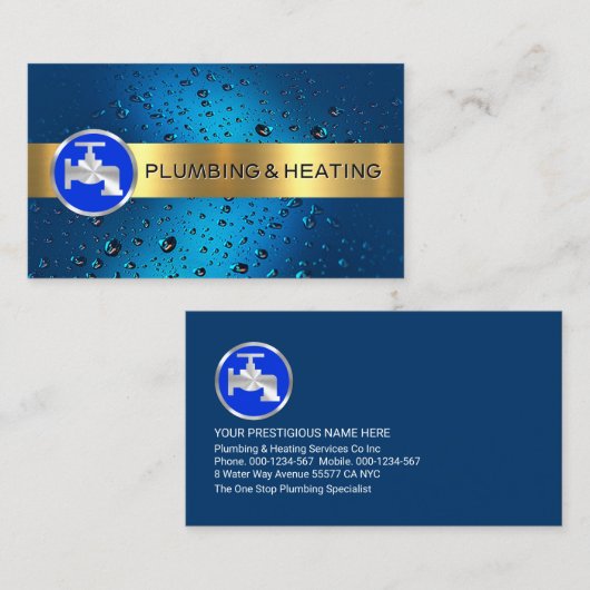 金ゴールドストライプオンブルーウォータードロップ 名刺 (正面/裏面)